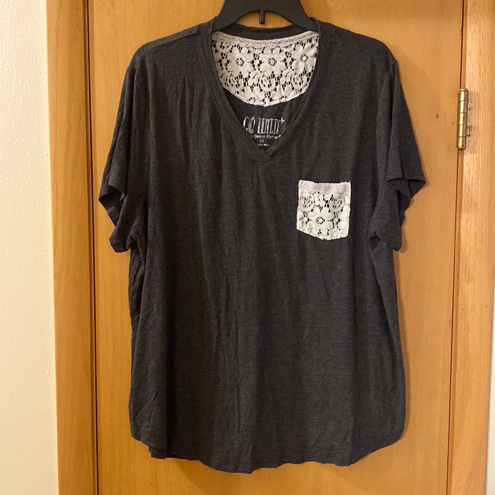 Go Wild Every Moment Matters Stretch Lace Tee T-Shirt Gray White Plus Size 3X